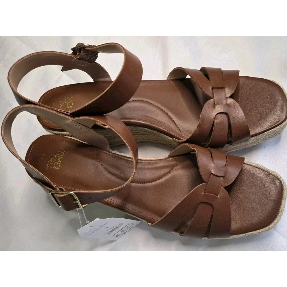 Time and Tru Women's Brown Espadrille‎ Wedge Sandals - Size 11 NWT